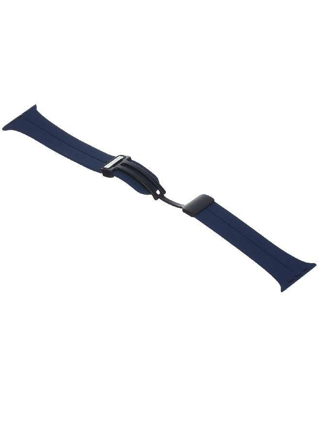 Replacement silicone sports wristband, black, with a magnetic D-shaped clasp 42/44/45/49mm, compatible with Apple Watch series SE/11/10/9/8/7/6/5/4/3 - Dark Blue - Image 4